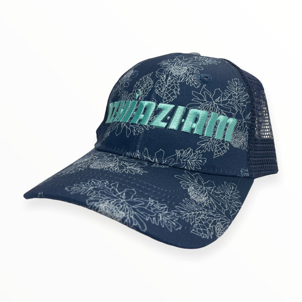 Azhiaziam "White Torch Ginger on Blue" Mesh-Back Hat