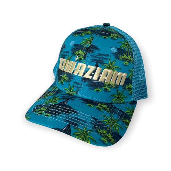 Azhiaziam "Blue Green Floral Mesh" Curved Bill Hat