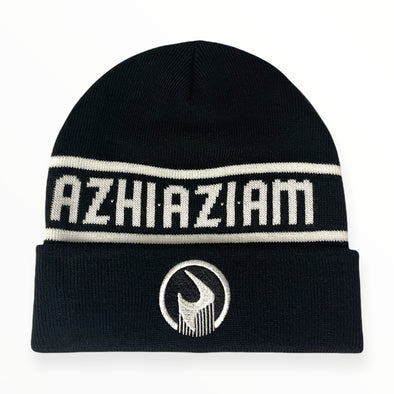 Azhiaziam Black and White Knit Cuffed Beanie